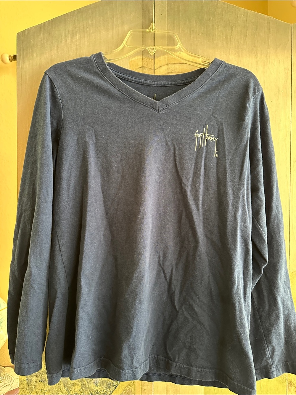 G.H. Bass & Co. Men's Navy V-Neck Long Sleeve Shirt with Chest Logo